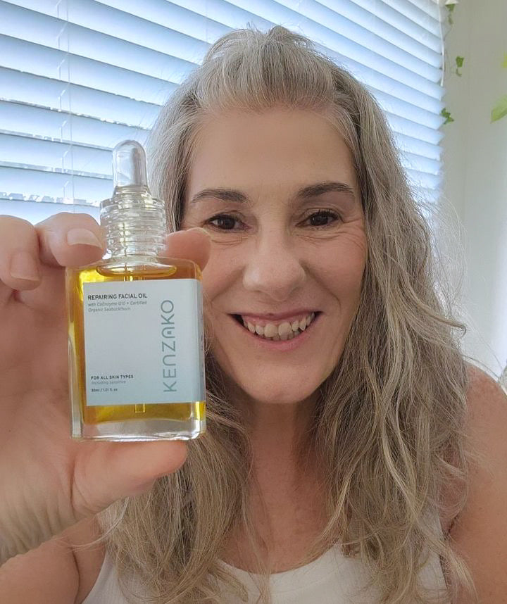 Repairing Face Oil - Organic Anti-aging Face Oil CoQ10 Vitamin A C & E. Exclusive facial oil specially formulated using some of the most nourishing and regenerative ingredients to help combat the delicate ageing process. A lightweight restorative facial oil featuring the powerful anti-oxidant action of CoQ10, Vitamin A, Vitamin C and Certified Organic Rosehip Oil to rejuvenate, repair and hydrate the skin from environmental stressors.